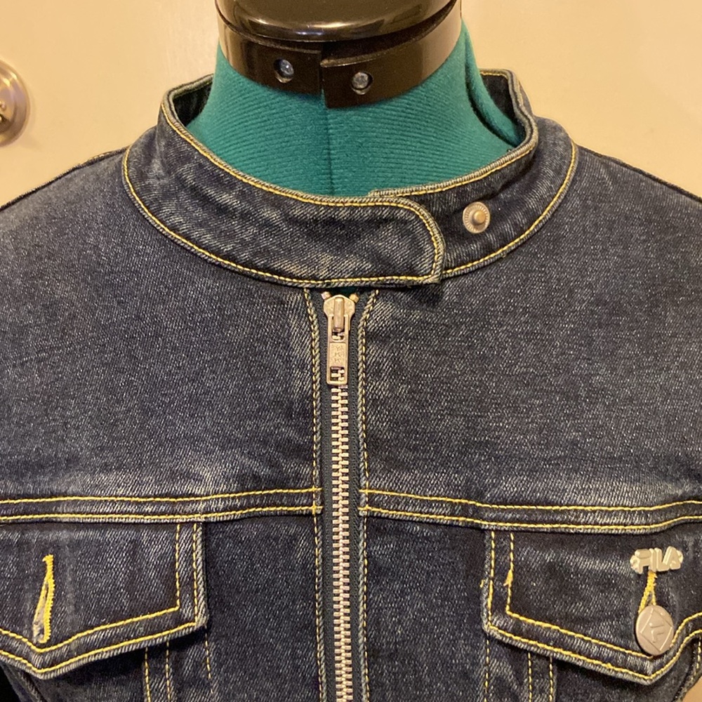 Fila Jean Jacket w/Colorful Back Zip & Button Front 2 Pockets Pristine LG - Picture 5 of 16